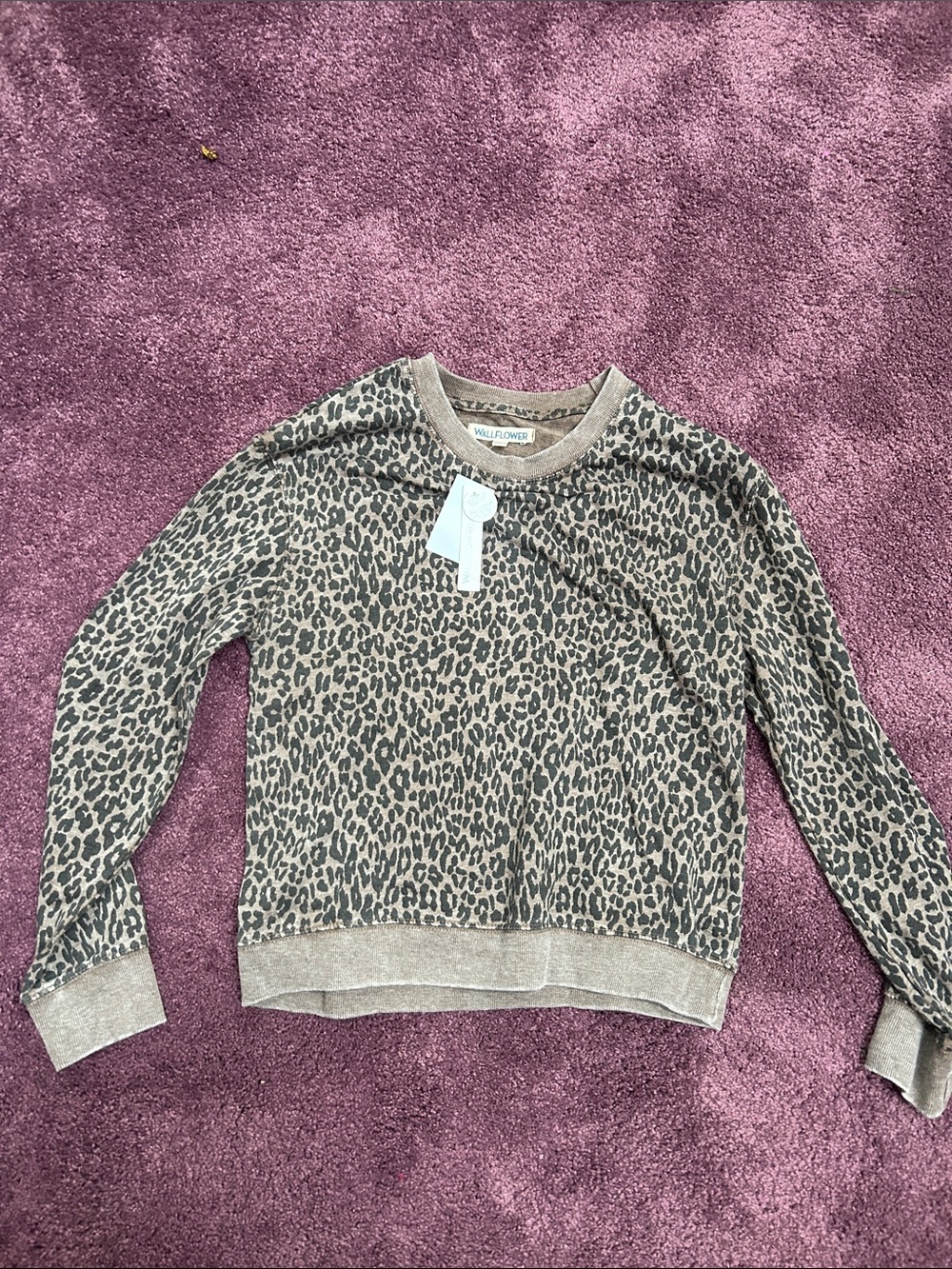 Wallflower Taupe and Black Leopard Crewneck Sweater